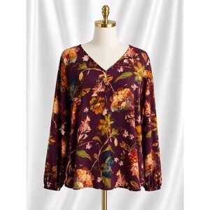 Belle Boho by Kim Gravel Find Your Fire Boho Chic Blouse 1X Plum Floral A654087